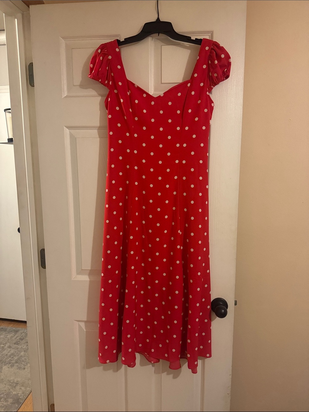 NWT Express Red Polka Dot Puff Sleeve Dress